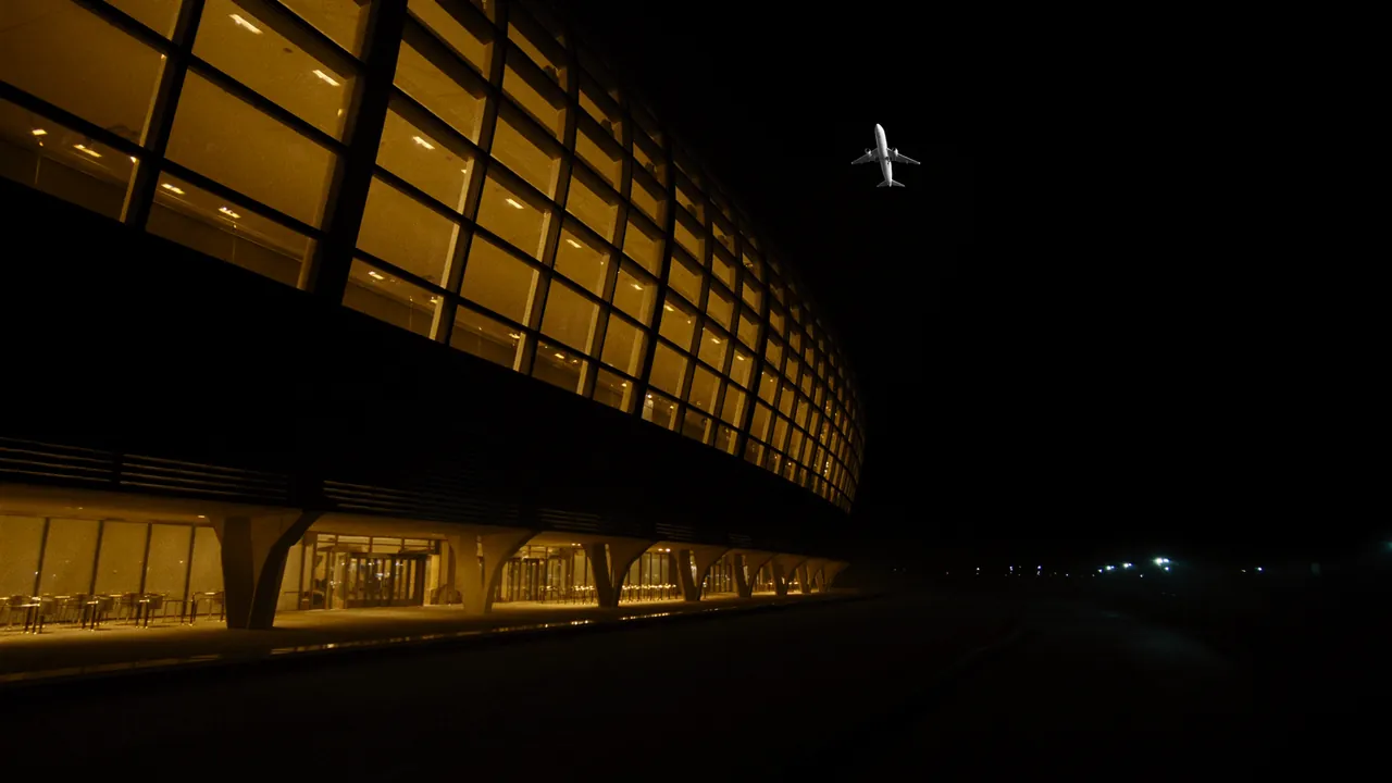 San Francisco International Airport terminal at night